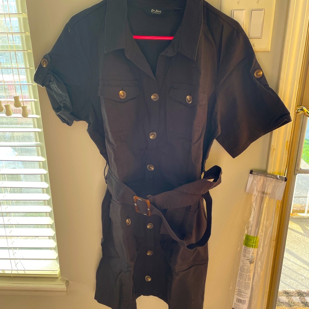 Brown button down belted dress